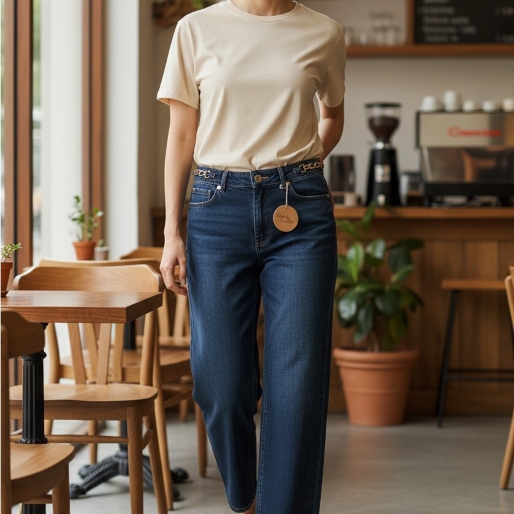 Camila Coelho High Rise Wide Leg Dark Blue Jeans - Picture 2 of 3